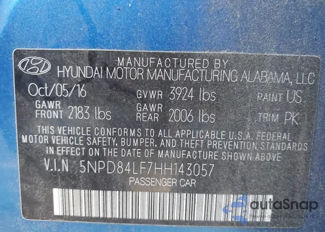 2017 Hyundai Elantra Se z USA, uszkodzony, nr VIN 5NPD84LF7HH143057